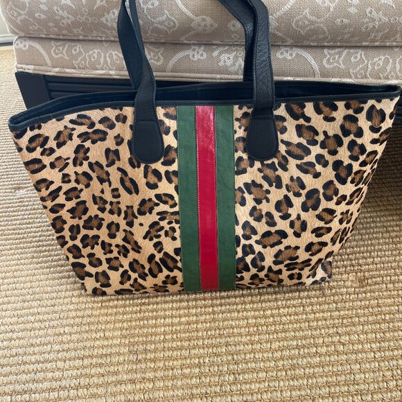 Parker & Hyde Leopard Cowhide Striped Tote